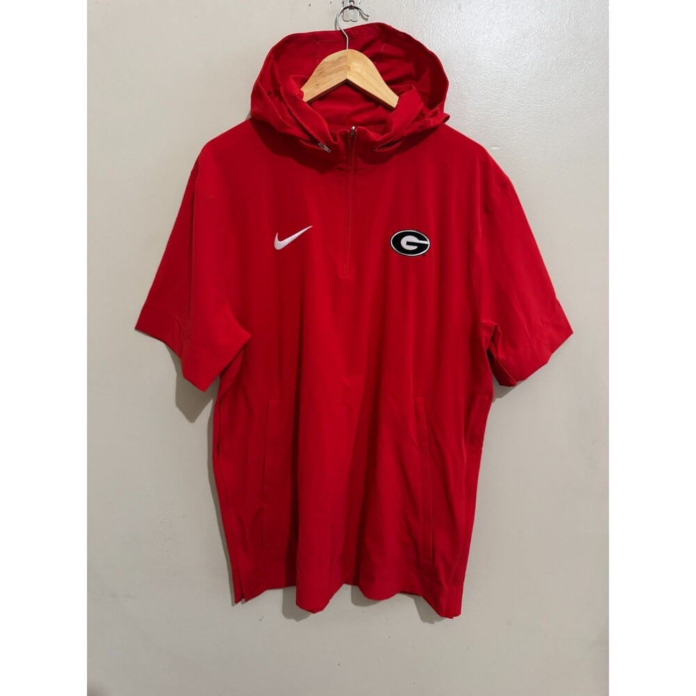 Nike UGA Georgia Bulldogs Team Issue Sideline SS Half-Zip Jacket Red Mens L NCAA